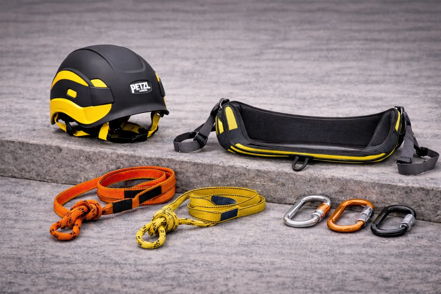 Detalle de un mosquetón de seguridad en uso